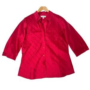 Coldwater Creek 100% Silk Blouse Red Diamond Pintuck Button Up Holiday sz L